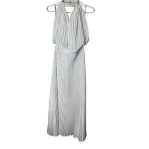 L'IDÉE Dress Womens M/L White Pleated Satin Halter Maxi Gown Formal‎ Wedding
